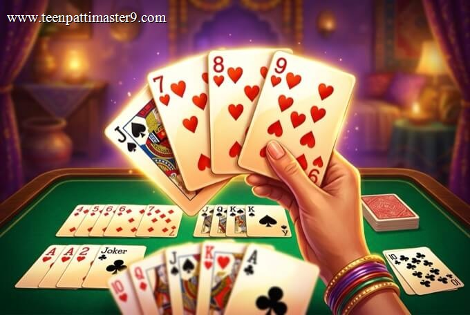 Indian Rummy game with a sequence of playing cards